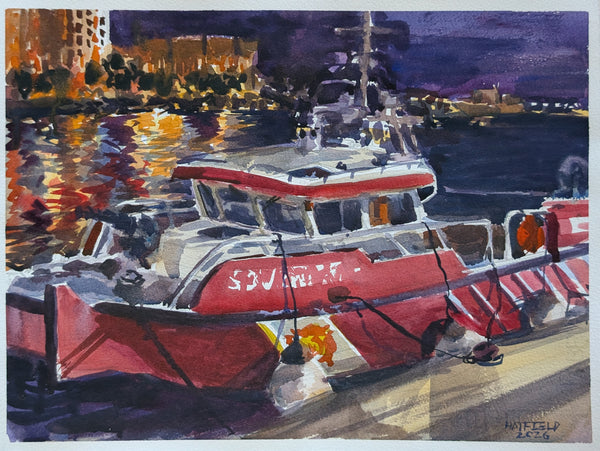 "Fireboat and Glimmering Lights - River Street" by Joshua Hatfield